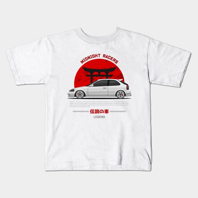 Midnight Racer White EK 9 JDM Kids T-Shirt by GoldenTuners